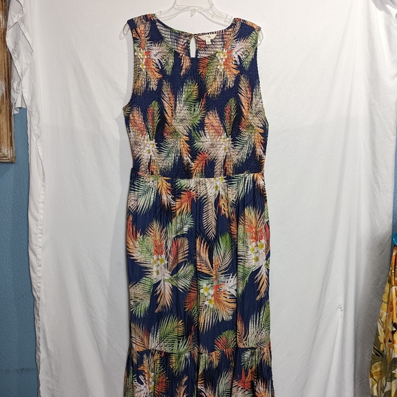 Terra & Sky 1X Maxi Dress Blue Floral Tropical Tassled Pockets Sleeveless 16 18 - Picture 2 of 13